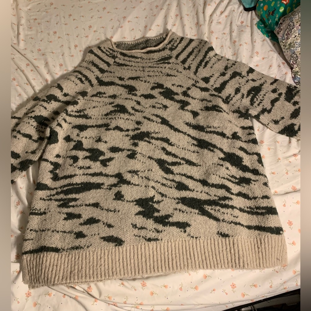 Madewell Cowl Neck Sweater in Cream and Dark Green